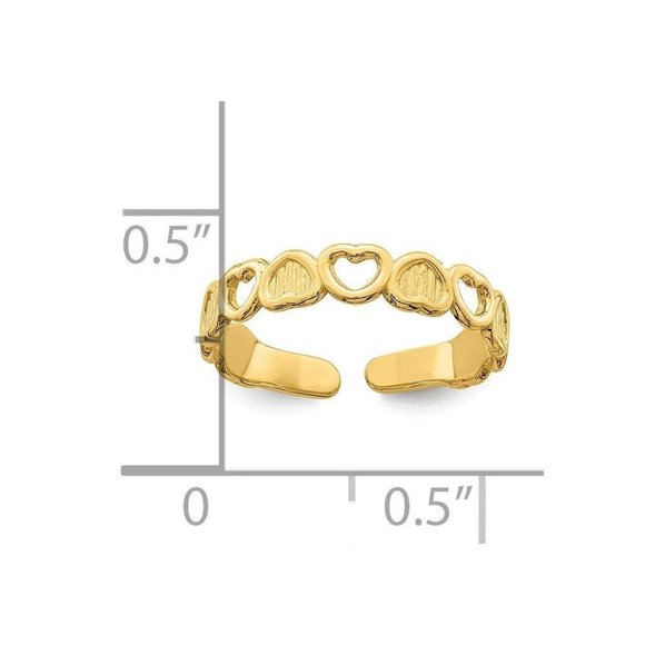 14k Yellow Gold Solid Toe Ring with Hearts Adjustable - Picture 2 of 4